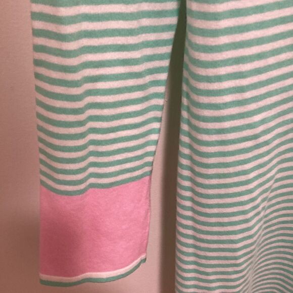 Sail To Sable Cotton Blend Knit Dress with Long Sleeves. Mint green/pink stripe. - Picture 4 of 8